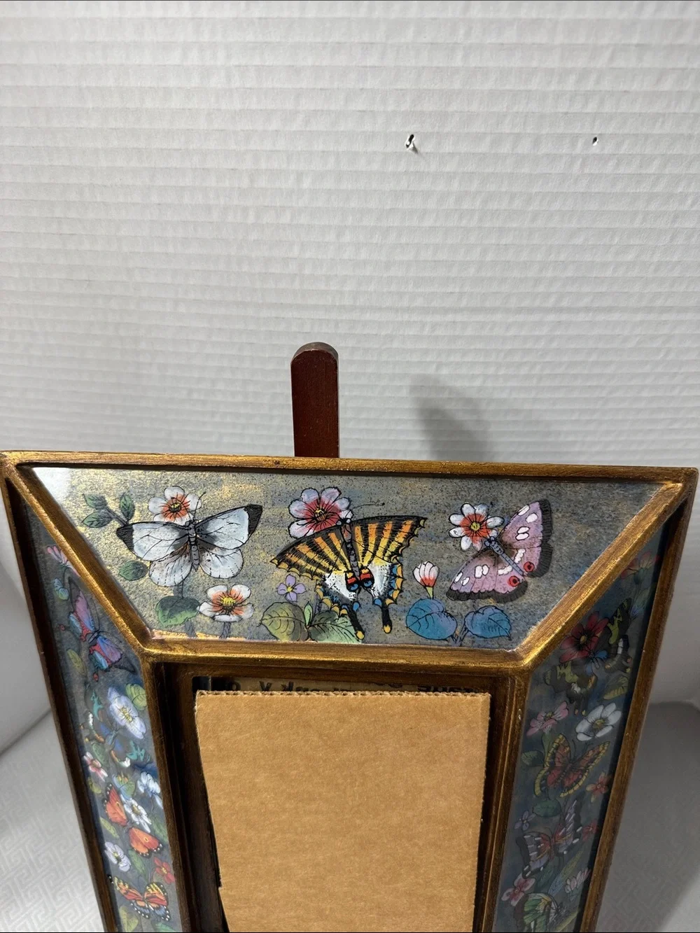 Vtg Peruvian Reverse Painted Mirror Vibrant Color Intricate Floral & Butterflies